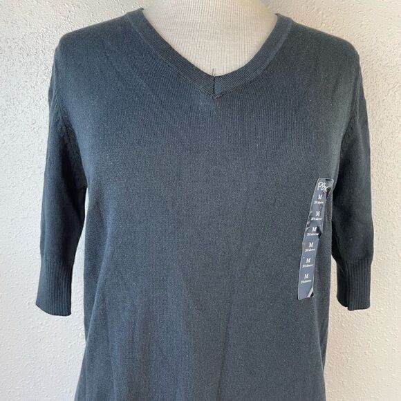 NWT PBX Basics Short Sleeve Black Sweater Top Size M - Picture 2 of 6